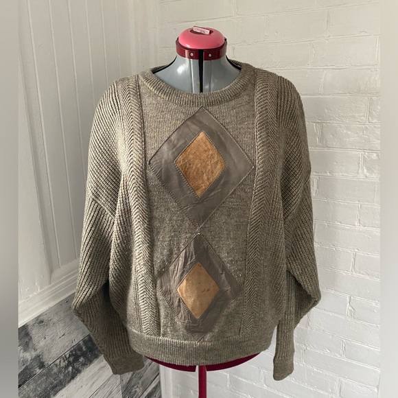 Vintage leather/wool oversized sweater- unisex - Picture 4 of 7